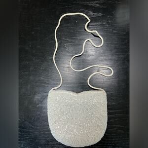 Vtg glam white Beaded Bag- snaps bridal- disco- Dolly Parton - 80s crossbody